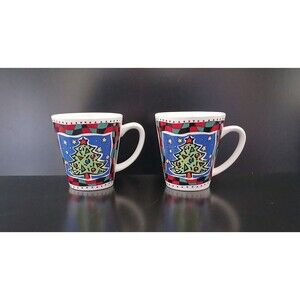 Christmas Tree Coffee Mug Vintage Set of 2 - 8 Oz Holiday Mugs Tb Toy Trading Co